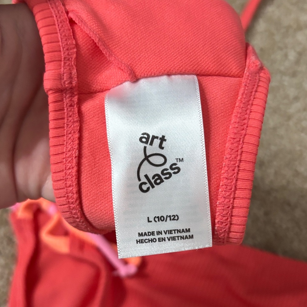 Girls' Coral Ribbed Two-Piece Swim Set with Pink Tie Accents - Picture 2 of 3